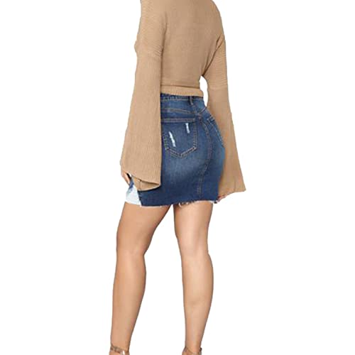 Women's Denim Skirt Women's Ripped Package Hip Skirt Denim Stretch Skirt Summer3
