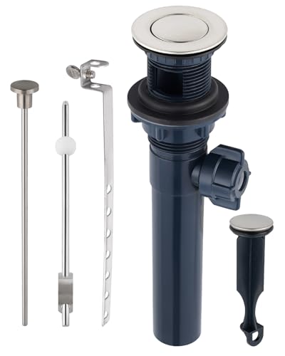 Bathroom Sink Drain with Lift Rod, Pop Up Sink Drain with Overflow, Universal Fit, Brushed Nickel Drain Stopper for Vessel Sink, Assembly for Bathroom Faucet