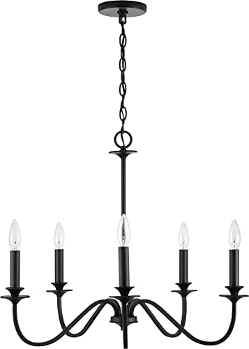 Austin Allen 9F375A Weston Transitional Mid-Century Style Round Candle Chandelier, 5-Light 300 Total Watts, 22"H x 26"W, Matte Black