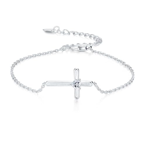 GW Pulsera Mujer con Cruz Plata 925 Pulsera Personalizada con Colgantes Cruz 16,5+5CM Crucifijo Colgante Regalos Originales para Mujer Regalos Comunion
