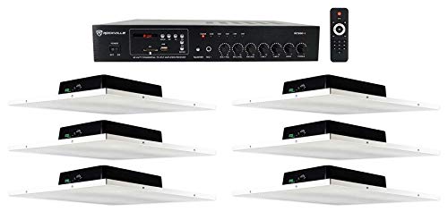 Rockville Bundle RCS80-1 60 Watt 70v Commercial Amp/Bluetooth Receiver Bundle with (6) DCS8T 70V Commercial 2x2 Drop Ceiling Tile Speaker 4 Office (7 Items)