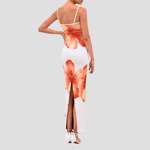 Image of Womens Summer Casual Floral Dresses Spaghetti Strap Bodycon Maxi Beach Dress Elegant Evening Party Long Dresses