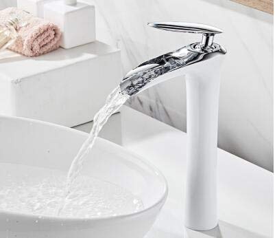 Mitigeur de lavabo en laiton robuste au design chrome et blanc exclusif pour vasque
