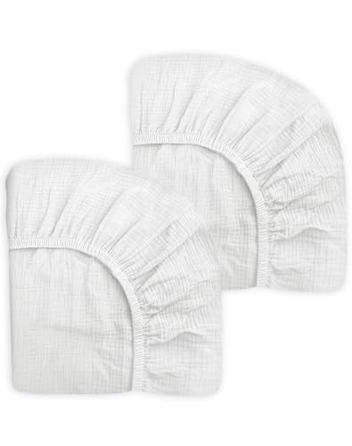 Image of Crib Sheets for Baby Boy Girl 2 Pack, Fitted Crib Mattress Sheet 28 inch x 52 inch, Muslin Toddler Bedding with Neutral Style, Nursery Bedding Essentials (White & White)