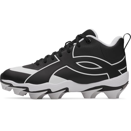 Under Armour Boys' Leadoff Icon Mid RM JR Baseball Cleats, (001) Black/White/Black, 4, US
