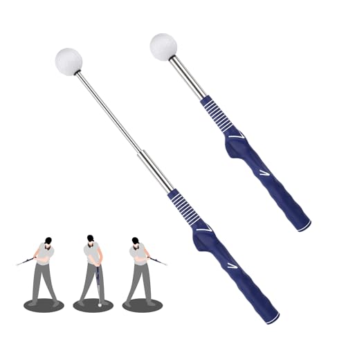 Retractable Golf Training Aid, Practical Swing Trainer Portable Golf Grip Training Aid Stretchable Golf Alignment Sticks for Indoor Practice Warm-up Tempo Chipping Hitting Training (Blue)