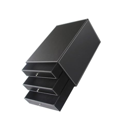FOMIYES Boîte de Classement de Bureau en Cuir PU Noir Armoire à Tiroirs 3 Niveaux Format A4 Organisateur de Bureau Compact pour Documents Bijoux et Fournitures Rangement Multifonction et