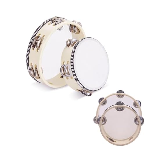 2 Piezas (6 Pulgadas y 8 Pulgadas) Pandereta, Mano de Pandereta, Pandereta de Mano de Madera, Tambor de Mano, Tambor Mano Madera Una Hilera para Acompañamiento de Niños, Danza y Canciones