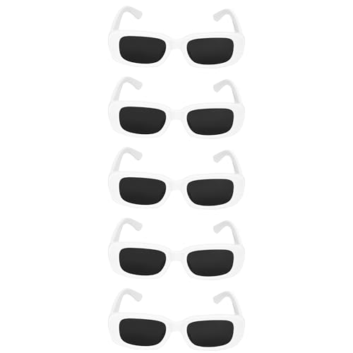 Image of Retro Rectangle Sunglasses for Women & Men | UV400 Protection | Trendy Thick Frame Fashion Eyewear | Lightweight Casual Shades | Black & White Combo Pack
