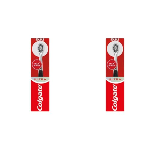 COLGATE - Spazzolino da denti manuale Max White Ultra - Fili infusi con carbone - Progettato per rimuovere le macchie superficiali (Confezione da 2)