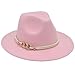 Pink Fashion Wide Brim Felt Fedora Hat with 3-Ring Buckle Belt Adjustable Church Dress Panama Hat for Women Men