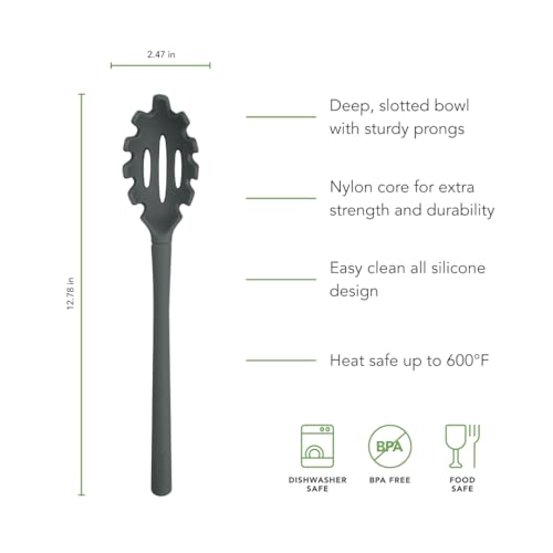 Image of Tovolo Pasta Claw Spaghetti Spoon Scoop Charcoal Gray Silicone Pasta Spoon with Teeth, BPA Free Silicone Pasta Fork for Serving Spaghetti Linguine and Noodles, Heat Safe Pasta Serving Spoon