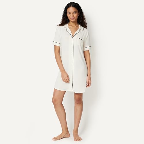 Image of Amazon Essentials Women's Modal-Blend Nightgown, Short Sleeve Button-Down