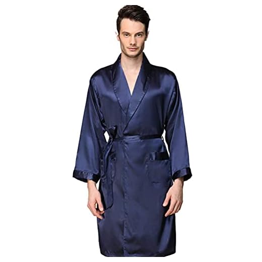 INSTO Herr Nightgown morgonrock imitation siden tunn långärmad sovkläder plus storlek myskläder pyjamas, blå, 3XL