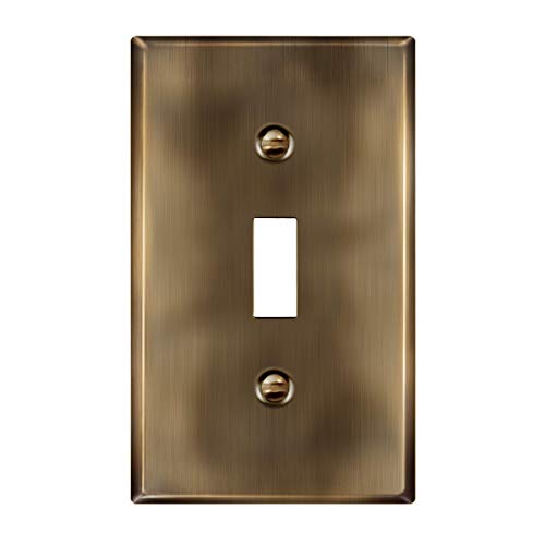 Image of ENERLITES Toggle Light Switch Metal Wall Plate, Stainless Steel Switch Cover, Corrosion Resistant, Standard Size 1-Gang 4.50 inch x 2.76 inch, Stainless Steel 201, 7711-AB, Antique Brass | Antique brass finish; Rust-proof Stainless Steel 201; Standard 1-gang; UL Listed; 7711-AB
