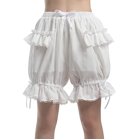 Nuoqi Womens Lolita Bloomers Maid Ruffle Pumpkin Pants Shorts, A-white, XXL Cover