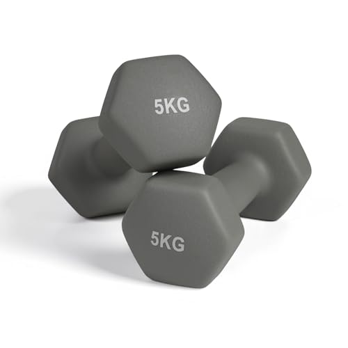 EIGFOH Mancuernas Hexagonales 5kg, Hierro Entero con Recubrimiento PEV Antideslizante, Pesas para Gimnasio en Casa, Diseño No Rodante, Ideal para Entrenamiento de Fuerza