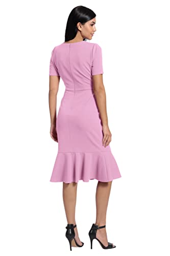 Image of London Times Women's V-Neck Dress - Flounce Hem, Twist Waist, Elegant Office & Event Wear