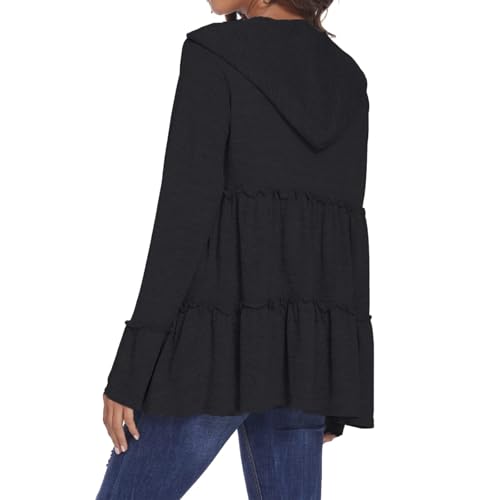 Full Zip Up Hoodie Women Pleated Tiered Ruffle Hooded Sweatshirt Lightweight Open Front Cardigan Coat Casual Jacket3