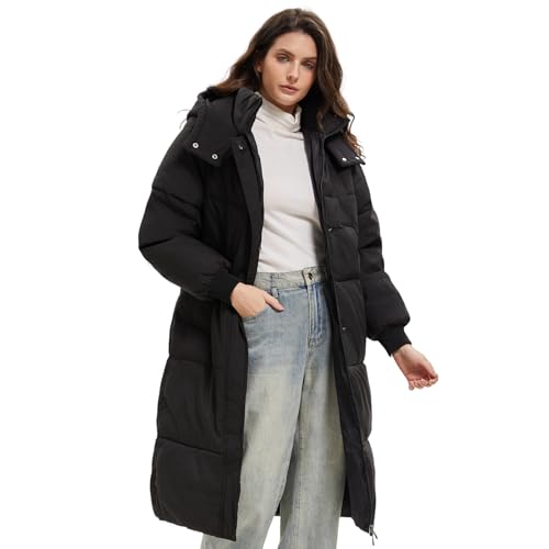 PUFFIT Damen Winter Mantel mit Kapuze Warmer Wasserdicht Lang Jacke Steppmantel Female
