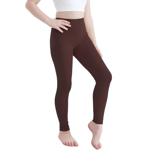 Dreammonkey 2T 3T 4T 5T to 13Years Girls Cotton Leggings Toddler Kids Basic Solid Footless Tights Soft Stretchy Layering Yoga Pants(Brown 2T)