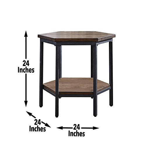 Steve Silver Ultimo Hexagon End Table, Ash Veneers With Iron Base #TOP2