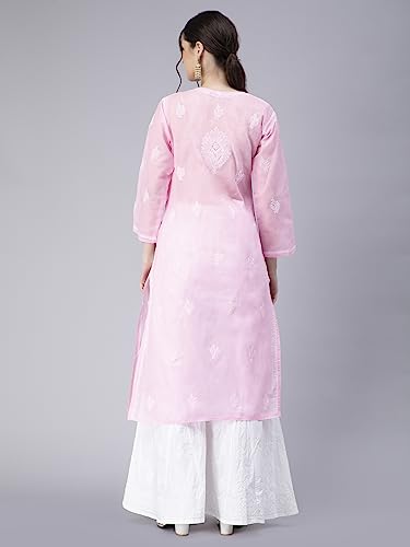 Image of Seva Chikan Hand Embroidered Lucknowi Chikankari Cotton Kurta Kurti for Women SCL4316
