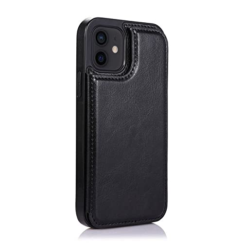 Étui portefeuille en cuir iPhone 12 Mini noir : housse de protection à clapet avec porte-carte