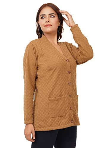 Image of Women's Woolen V-Neck Cardigan - Heavy Daffodil Fabric Winter Wear Acropolly Yarn Cardigan for Women with Front Pockets