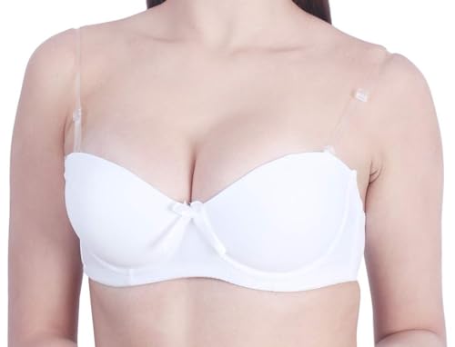 Image of Women's Balconette Bra Transparent Strapless Backless Invisible Clear Back Underwire Pushup Padded Bra Cups Demi