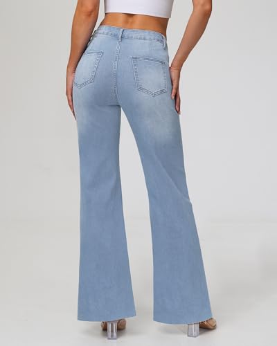 KDF Wide Leg Jeans for Woman Baggy Stretchy Loose Trendy Frayed Hem Denim Boyfriend Pants2