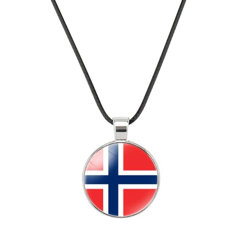 GONMFKM Collier Avec Pendentif Drapeau De La Norvège - Chaîne De Clavicule Avec Motif De Dôme En Verre, Ornement Patriotique Ethnique, Bijoux De Charme, Accessoires Cadeaux Pour Femmes Et Hommes, Ch