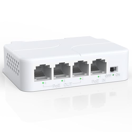 Image of YuanLey 4 Port PoE Extender with 3 PoE Out, IEEE 802.3af /at Mini 4 Channel Repeater 100Mbps, Wall and Din Rail Mount Passthrough Switch /Booster, Plug and Play