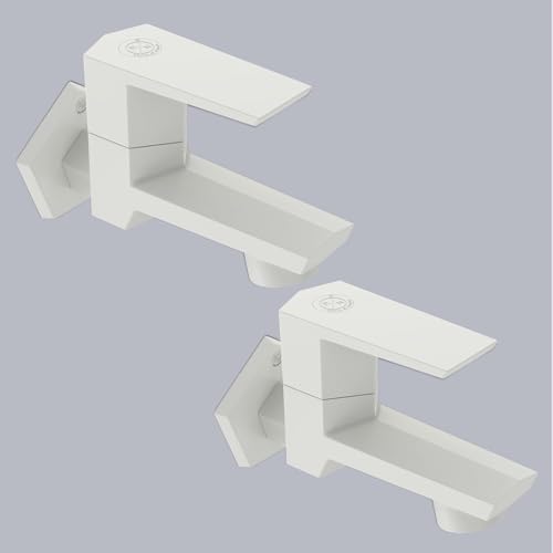 Image of RN PTMT Bib Cock for Bathroom | 15mm Foam Flow Water Tap with Flange | Luxury G20 Series Faucet | High-Grade Engineering Polymer Tap (White, Pack of 2)