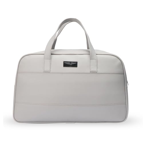 Image of Police Light Grey Leather Soft Duffle Bag for Men and Women(Unisex) 1 Main Compartment||1 Front Zip Pocket