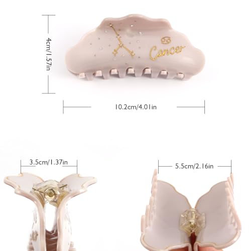 Cancer Constellation Hair Claw with Rhinestones, Beige Personalized Acetate Hair Clip for Women Gift 1 Piece