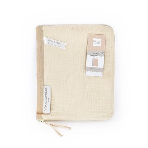 DOUDOU ET COMPAGNIE - Protège Carnet de Santé Beige - Collection HAPPY WILD - Protection Pratique - 22 cm - Matière 100% Lange Coton - Idée Cadeau Naissance Pour Bébé - DC4122