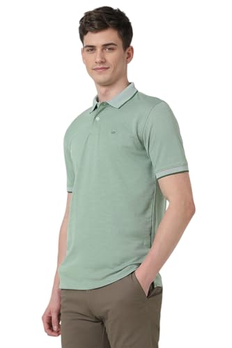 Image of Peter England Men's Premium Branded Regular Fit Half Sleeve Polo T-Shirt | Cotton Rich | Birds Eye Interlock Weave| No Pocket