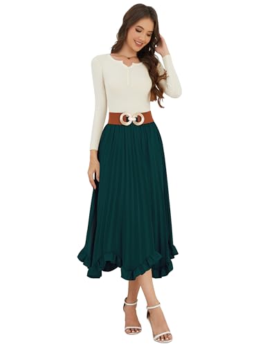 CYiNu Pleated Midi Skirt for Women Elegant Silk Stain High Waist A-Line Ruffled Midi Skirts3