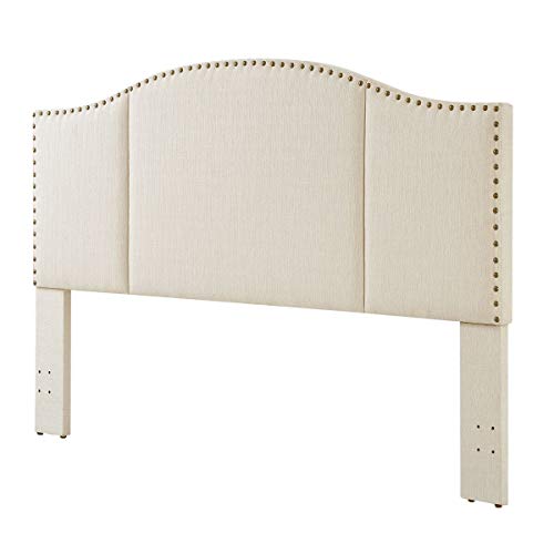 24Kf Middle Century Linen Upholstered Tufted King Size Headboard With Antique Brass Nail Heads Trim King/California King Headboard-Ivory #TOP2