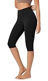 ODODOS ODLEX High Waist Knee Length Workout Capris for Women, 14' Tummy Control Athletic Running Capri Leggings, Black, Small
