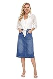 CZELRINE Women's Casual Elastic Stretch Waist Midi Denim Skirts, Jean Skirts for Women Knee Length(10, l) Blue…