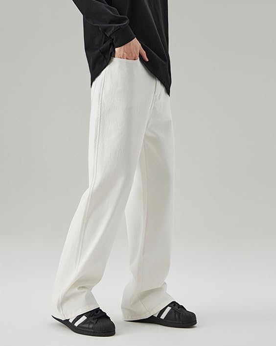 Men's White Casual Stretch Vintage Jeans Loose Y2k Hip Hop Straight Bell Bottoms2