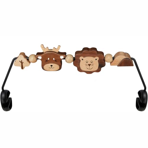 Image of iGRATENS Three-Dimensional Baby Bjorn Bouncer Toy Bar, Toy for Baby Bouncer Soft & Bliss, Easy to Attach and Remove, 360°Rotating Natural Wooden Toys, Double-Sided Raised Design, Lion & Deer