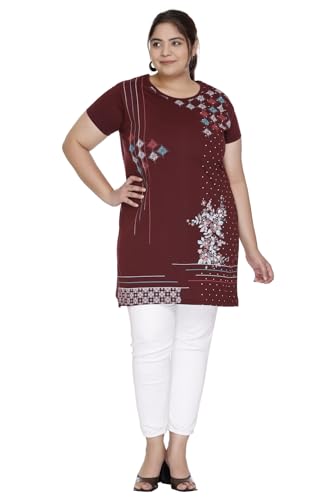 Image of Women Printed Cotton Tshirt with Side Slits & Pocket