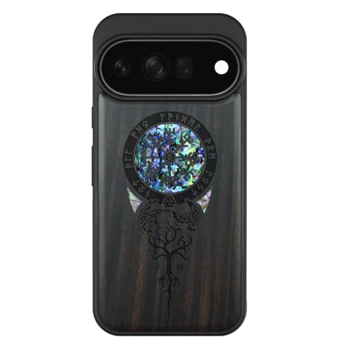 Coque Pixel 11 Pro bois sombre Vegvisir étui magnétique compatible Magsafe