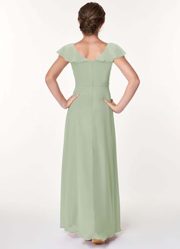 Ruffle V Neck Junior Bridesmaid Dresses Girls Party Dress Flowy A-line Chiffon Flower Girl Dress with Slit2