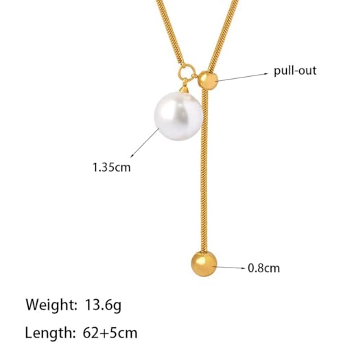 Stainless Steel Faux Pearl Adjustable Chain Style Long Tassel Sweater Dress Necklace2
