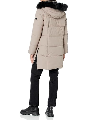 DKNY Women's Faux Fur Hood Long Down Puffer Coat2