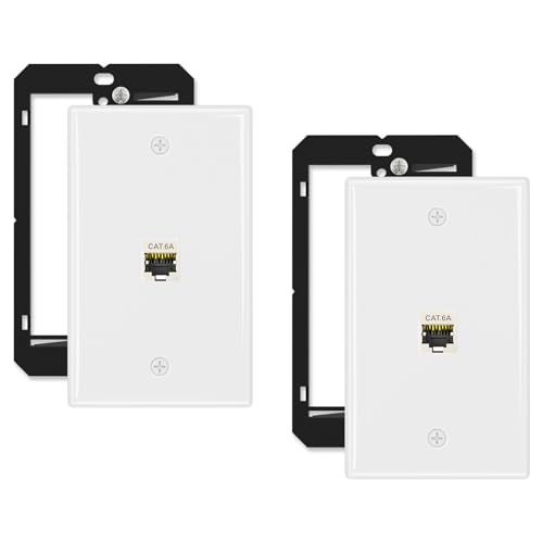 iwillink 10Gbps Ethernet Wall Plate Cat6A 1-Port Keystone Wall Plates with Cat 6A Shielded Coupler and Bracket Female to Female Cat6a Wall Plate 2 Pack